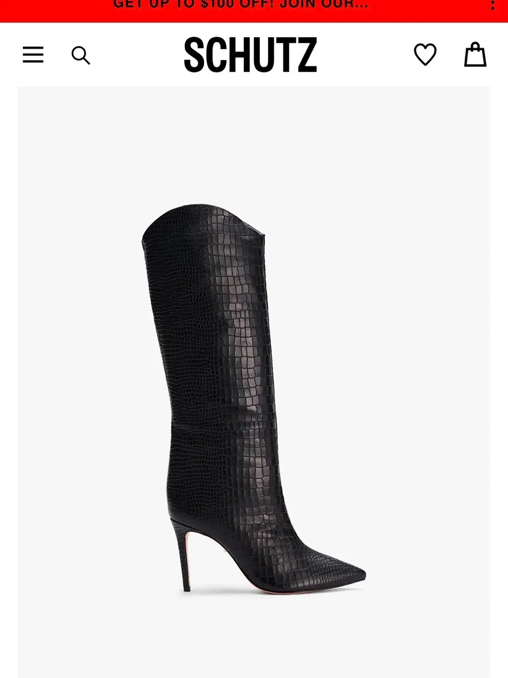 SCHUTZ Black Croc-Embossed Over-the-Knee Stiletto Boot
